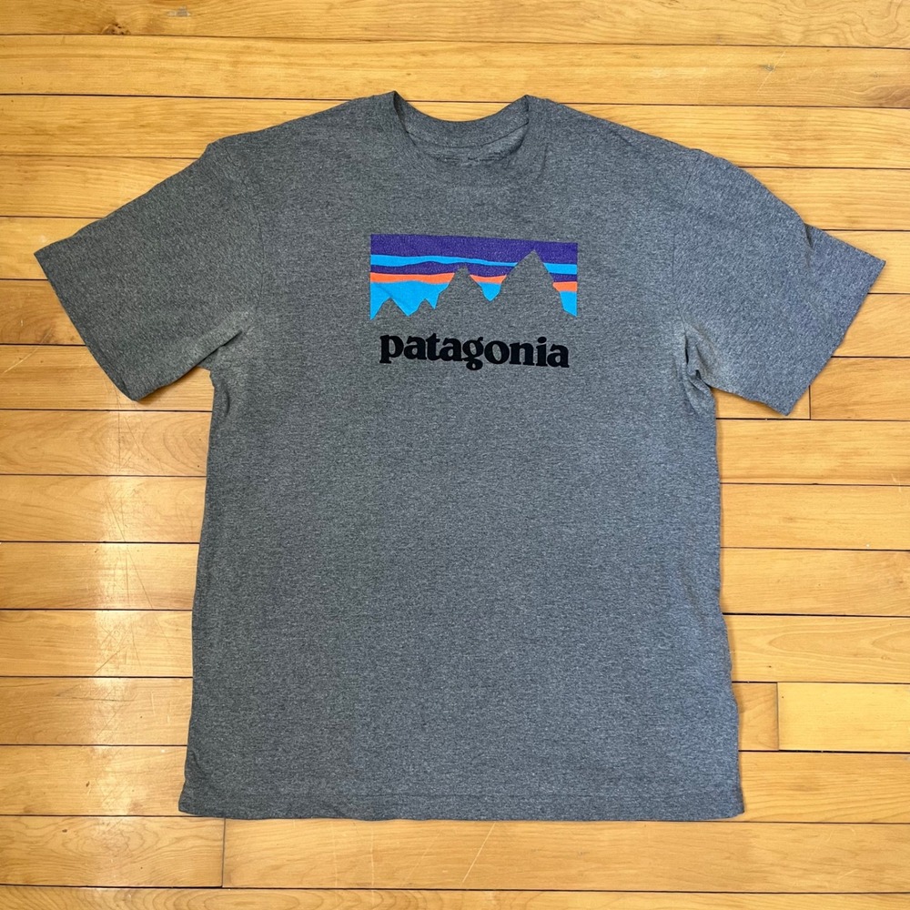 Patagonia Mens Responsibili-Tee Graphic T-Shirt Grey Fitz Roy Logo Small S